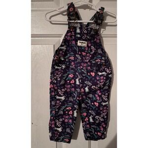 OshKosh B'gosh 9 Months Floral Bunny Rabbit Vestbak Overalls Easter Blue Pink